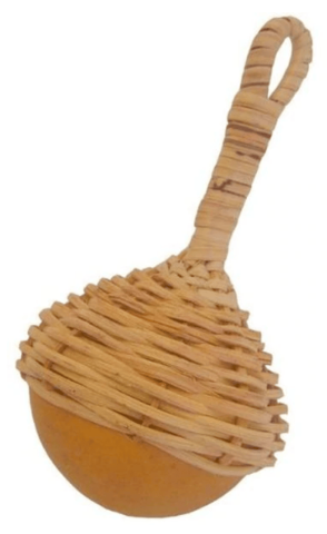 A tan rattle-shaped shaker